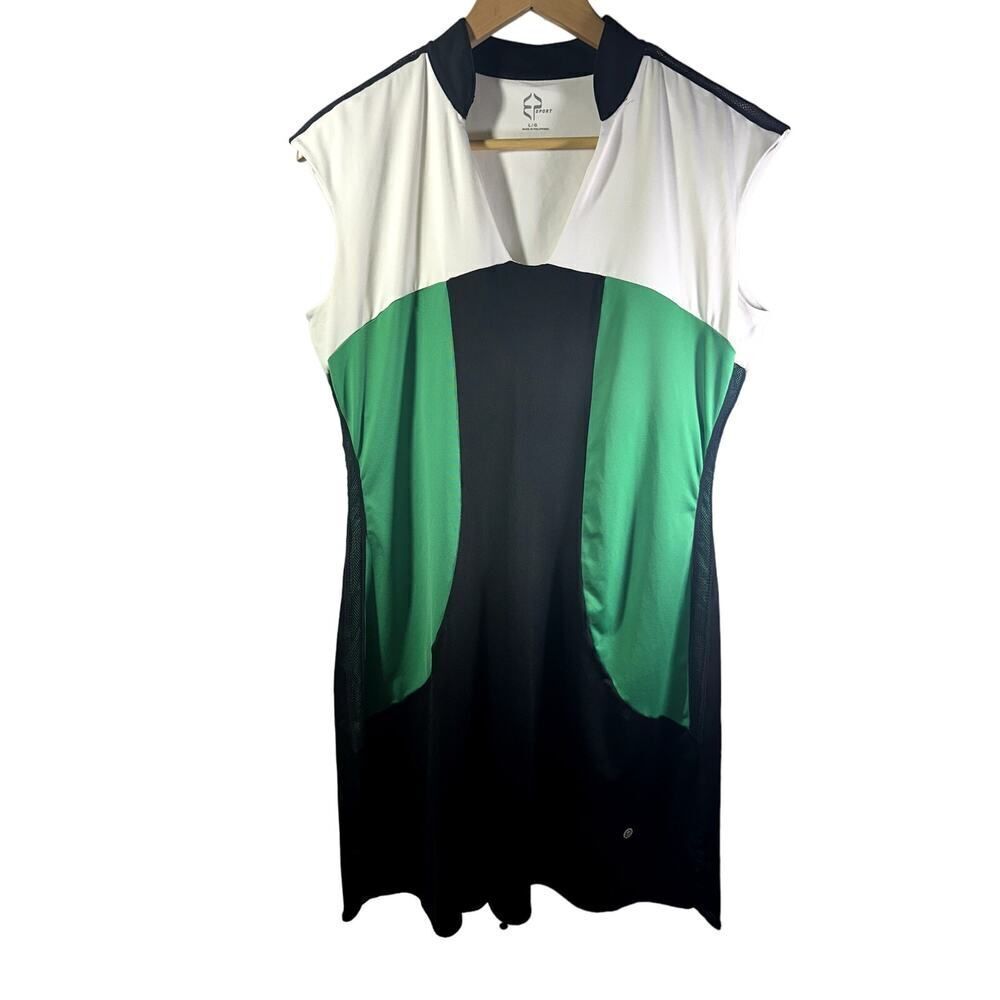 EP SPORT Women's Colorblock Sleeveless Activewear Dress Green/White Size Large